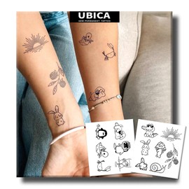 UBICA Semi Permanent Tattoos, 2 Sheets Cute Animal Tattoo(Wine Glass Puppy), Lasts 7-15 Days, Develops Fully in 48H, Realistic, Waterproof and Non-Reflective, for Arm