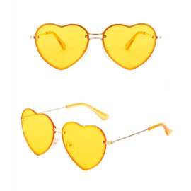 YOJUED Heart Sunglasses with Metal Frame Candy Colour Sunglasses Love Heart Glasses for Women Girls, yellow