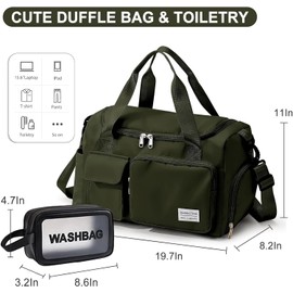 Epzia Small Gym Bag for Women, Waterproof Travel Bag, Hand Luggage Weekender Bag with Shoe Compartment & Wet Compartment, Gym Tote Bag for Travel, Workout, Sports (Green), black, 123 cm