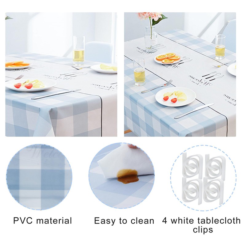 Andiker Rectangle Tablecloth, PEVA Checkered Waterproof Tablecloth with 4 Plastic