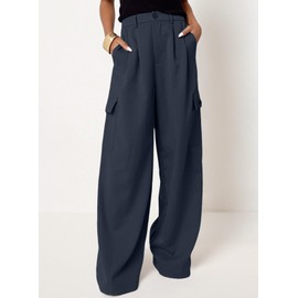 Dokotoo Women's Pants Lady Pants Women High Waisted Baggy Wide Leg Mom Boyfriend Cargo Jeans Trendy Casual 2024 Trouser 4 Pockets Gray