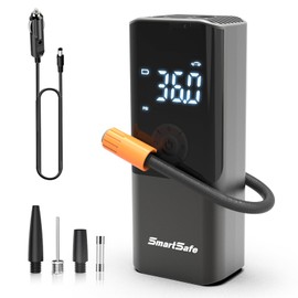 Smartsafe Tire Inflator Portable Air Compressor, 150 Psi Mini Air Pump for Car Tires, DC12V Smart Electric Pump With Pressure LCD Display & LED Light, 100W Small Auto Tools for Motorcycles, Bike, Ball
