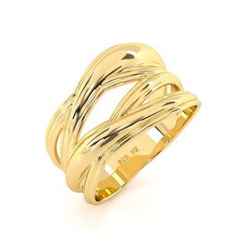 Paz Creations 925 Sterling Silver Criss Cross Statement Ring For Women, Artisan Handcrafted Designer with 1 Year Warranty, 14K Gold Plated, Size 9