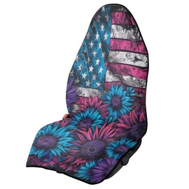 PCSJRKG American Flag Sunflower Printed Towel Car Seat Cover, Car Seat Hoodie for SUV, Sedan, Truck, Waterproof Non-Slip Towel Car Seat Protector for After Sports Sweaty Workouts