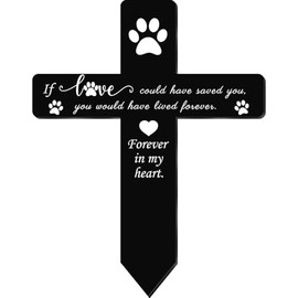 Fectzuea Dog Grave Marker Cross Memorial Gifts Pet Loss Waterproof Metal Stake Memorial Plaques for Outdoors Pet Memorial Garden Decor Cemetery Black Sympathy Garden Stake