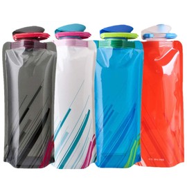 Sinwind 700 ml Foldable Water Bottles Set, Unisex Adult Foldable Water Bottles Set of 4 Flexible Collapsible Reusable Water Bottles Drinking Bag for Hiking, Adventure (4 Pieces)