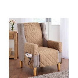 Chums Luxury Plain Quilted Furniture Protectors Reversible, Machine Washable Sofa Covers Easy Fit, Multiple Sizes for Chairs, Two-Seaters, and Three-Seaters Beige Chair Cover (19" Width)