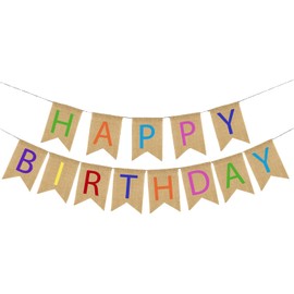 kuou Happy Birthday Banner, 16 Feet Fabric Happy Birthday Bunting Banner Burlap Birthday Banner with 13 Pieces Swallowtail Flag for Birthday Party Decorations