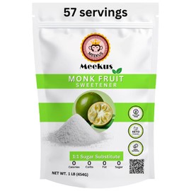 Meekus Natural Monk Fruit Sweetener w/Erythritol - Classic Monkfruit Extract Powder,Zero Calorie Sugar Substitute,Keto Diet Friendly for Baking,Coffee,Tea,Vegan Sugar Replacement,Gluten Free,White
