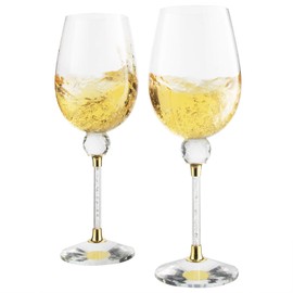 Rhinestone DIAMOND Studded Wine Glasses 16 Ounces Set of 2 10-inches Tall by The Wine Savant, Gold and Laser Cut Sparkling Wine Wedding Glasses, Elegant Crystal - For Everyday, Weddings, Parties