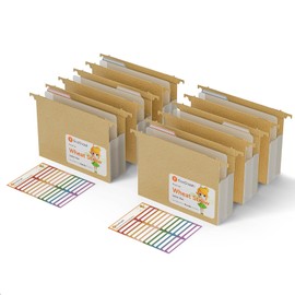 Wheat Straw Expanding Hanging File Folders, 3.15" Hanging Accordion Folders, Large Capacity, Letter Size for Filing Cabinet, Tax Filing, Contracts, Invoices,Green Office & Home-Wheat Yellow-6 Pcs