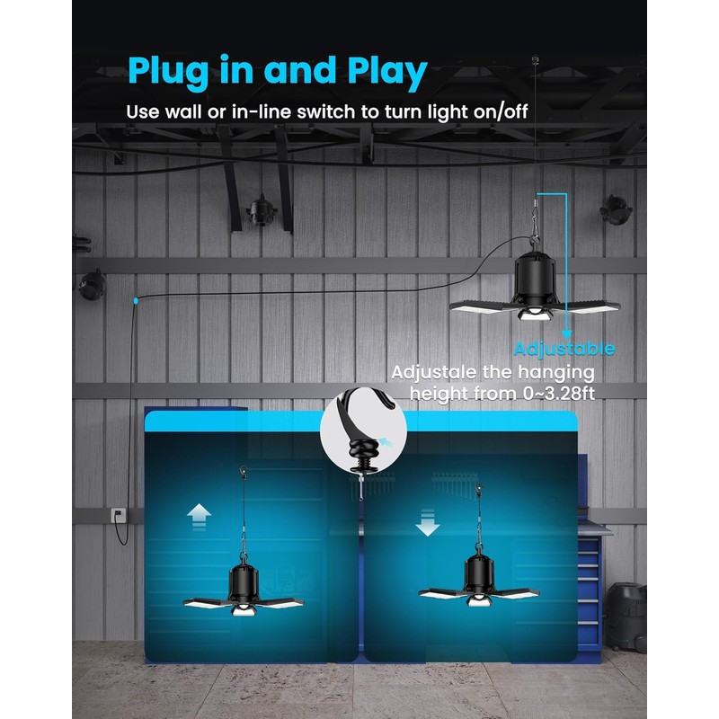 Motion Sensor Garage Light Plug-in 80W 8000LM, Motion Activated Led