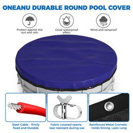 12 Ft Round Pool Cover Above Ground: Swimming Pool Cover Protector with Steel Rope - All Season Inflatable Pool Cover for UV Resistant, Waterproof and Dustproof, Durable & Easy to Install (Blue)