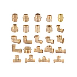 2PCS 3/4" Female Thread Tee Brass Pipe Fitting Brass Hex Nipple Male Pipe Adapter, Straight Connector Pipe Fitting