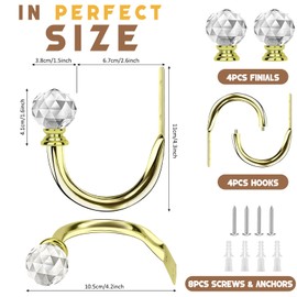 IAGORYUE Gold Curtain Holdbacks, 4 Pack U Shaped Crystal Ball Decorative Curtain Tie Backs, Wall Mounted Drapery Holdbacks Holders with Screws, Curtains Tiebacks Hooks for Living Room & Bedroom Drapes