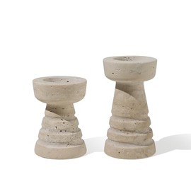 Marble Candle Holder Set of 2 - Natural Stone Candlesticks for Taper & Pillar Candles, Travertine Home Decor with Marble Tray, Modern Table Centerpiece for Dining Room, Wedding, Gifts