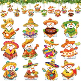 36 Pcs Mexican Christmas Snowman Hanging Ornaments Cinco De Mayo Ornaments Mexican Holiday Decor Set with Various Animated Face for Xmas Tree Carnivals Fiesta Farm Party