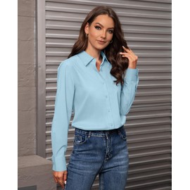 Gleeivy Button Down Shirts for Women Long Sleeve Dress Shirts Classic Fit Solid Cotton Women Dress Shirts Work Office Light Blue 5XL