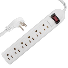 Power Strip with 3 Ft Cord, Flat Plug STEREN Surge Protector with 6 AC 90 Degree Spacious Outlets, 3 Ft Extension Cord for Home Office, Dorm Essentials 240 Joules, ETL Listed White