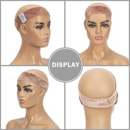 Banda de sujeción para peluca GEX, banda de terciopelo flexible para la cabeza, banda ajustable para peluca con 2 gorras para peluca (bronceado)