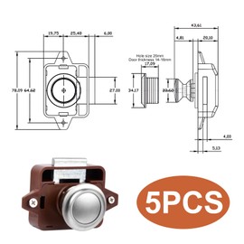 Jinlaili Pack of 5 Push Button Catch Door Lock Metal, Button Drawer Locks, Keyless Locks Latch Cabinet Push Lock Motorhome for Door, Cabinet, Motorhome, Yacht, Ship