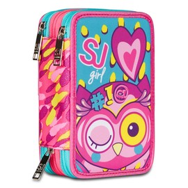 SJ GANG Pencil Case, Multicolor Pencil Case for Stationery, Pencil Case with Pens, Ballpoint Pens, & More, Kids, Girls & Boys, Primary School, 3 Compartments; Animals Pink/Sky Blue, Redwood, School &