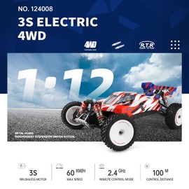 GoolRC WLtoys 124008 Brushless RC Cars for Adults, 1:12 Scale Remote Control Car, 4WD 60KM/H High Speed Racing Car, 2.4GHz All Terrains Off Road Buggy RTR with 11.1V 2000mAh Battery