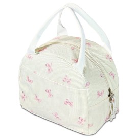 GISMTR Lunch Bag for Women Insulated Lunch Box Cute Corduroy Lunch Tote Bags Reusable Large Capacity Cooler Bag for Travel Work Picnic (pink bow)