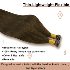 Full Shine Sew In Hair Extensions Real Human Hair 22 Inch Human Hair Extensions Sew In Genius Weft Hair Extensions Color Brown Extensions Soft Silky Hair For Women