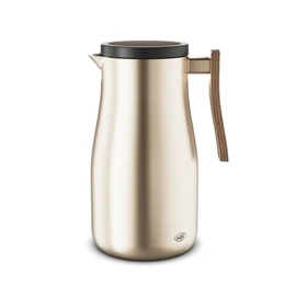 alfi Studio Allure 1.0 L, Champagne Gold with Wooden Elements, Double-Walled Stainless Steel, Thermos Flask Keeps Warm for 12 Hours, Cold for 24 Hours, Screw Cap, Large Opening, BPA-Free