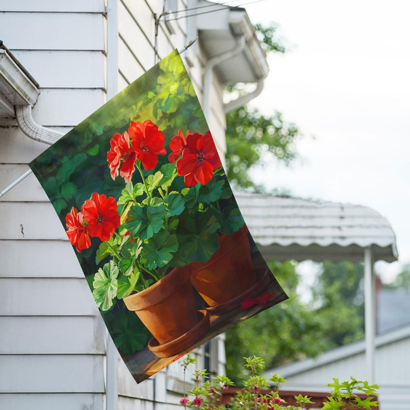 America Forever Red Geranium Pots House Flag, 28 x 40