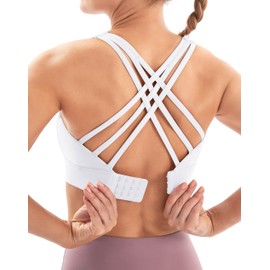 IUGA White Sports Bras for Women High Support Large Bust High Impact Womens Sports Bras Strappy Padded Sports Bra