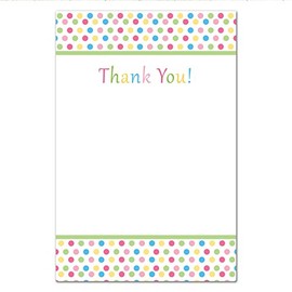 30 Blank Thank You Cards Pink Green Blue Yellow Polka Sprinkle Design Baby Shower Birthday Party + 30 White Envelopes