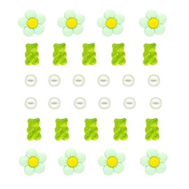 30PCS Gummy Bear Shoe Charms,Daisy Flower Pearl Charms Decoration Shoes Accessories for Women Girls Kids Party Favor Gifts (Green)