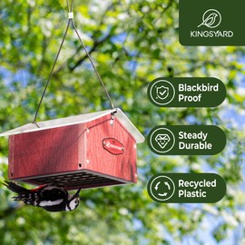 Kingsyard Upside Down Double Suet Feeder for Outside Hanging - Recycled Plastic Wild Bird Feeder with Rainproof Roof for Attracting Woodpeckers Nuthatches Chickadees Finches. Red