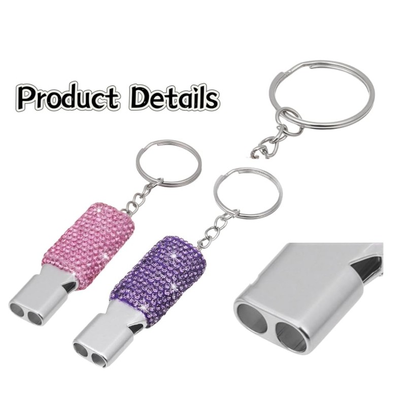 Bling Safety Survival Whistles, 2Pcs Bling Emergency Whistles with Keychain