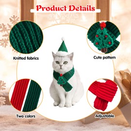 2 Pieces Christmas Pet Scarf Knitted Pet Collar Winter Cat Neck Warmer Solid Pet Scarf Puppy Cat Costume Accessories Mini Knitted Scarf for Small to Medium Pets (Solid - Knitting, Small)