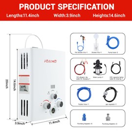 Tankless Water Heater Propane,2.11GPM 8L Outdoor Portable Water Heater,with 2 GPM Water Pump, with Digital Display Multi-Protection for Camping Trips Boat Cabins