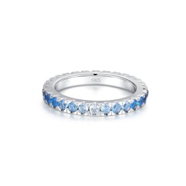 925 Sterling Silver Eternity Ring with Blue Crystals - Women's Ring Highly Polished Sapphire and Turquoise Blue Tones - Elegant Stacking Ring, Sterling Silver
