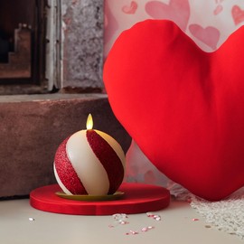 Luminara Flameless Candle Candy Cane Red Glitter Sphere, Unscented Real Wax LED Candle with Timer, Holiday Decoration Centerpiece (Candy Cane Red)