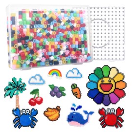 Fontien Ironing Beads Set 10 mm Ironing Beads Plates 700 Pieces Beads 7 Colours Children Crafts DIY Gifts for Easter Birthday Party