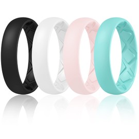 Egnaro Inner Arc Ergonomic Breathable Design, Silicone Rings for Women with half sizes, Women's Silicone Wedding Band，5.5mm Wide-2mm Thick