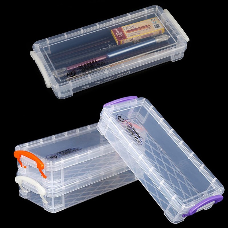 3 Pieces Plastic Transparent Pen Box, Stackable Transparent Pen Box,