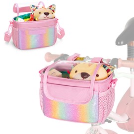 LoDrid Bicycle Front Bag, Kids Bike Basket Fits most of Handlebar, Tricycle, Scooter Bag with Detachable Shoulder Strap for Bike Accessories, (Case Only), Pink