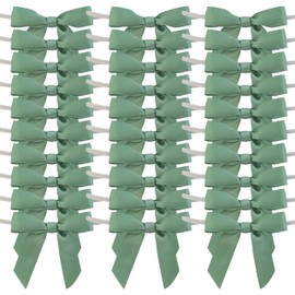 Micomon 50pcs 2-1/2" Vanilla Green Satin Ribbon Bows with Twist Ties Celadon Satin Ribbon Bows for Candy Party Decoration Gift Packing Wrapping Accessories(2.5“,Vanilla)