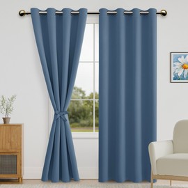 DWCN Blackout Curtains for Bedroom with Tiebacks - Room Darkening Privacy Grommet Top Window Curtains for Living Room, 52 x 96 inch Length, Dusty Blue, Set of 2 Panels