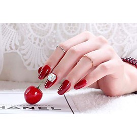 24pcs Jewelry Inlay Artificial Diamond Shining Elegant Medium Length Nail Bride Wear Nail Art (Red)