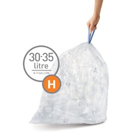 simplehuman Code H 60 Count, Genuine Custom Fit Liners, Drawstring Trash Bags in Dispenser Packs, 30-35 Liter / 8-9.2 Gallon, Clear