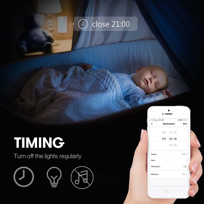 LSLIANGMEI Smart Wi-Fi Light Switch, RF433, No Neutral Wire Required,