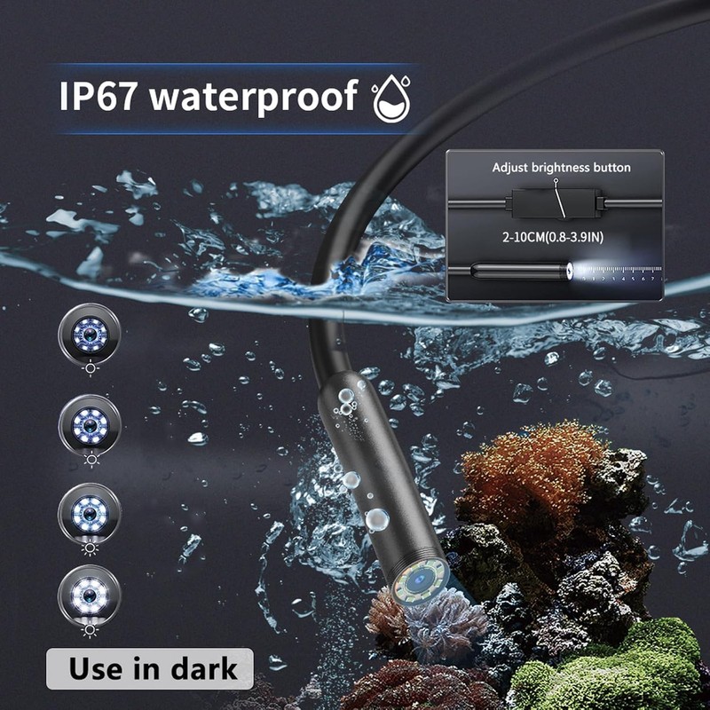 Endoscope Camera with Light, 5M semi-Rigid Cable Endoscope with Snake-Style,